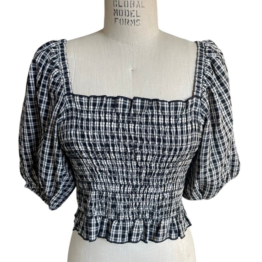 Lou & Grey Black & White Smocked Shirt Size Large Blouse Everyday Comfortable